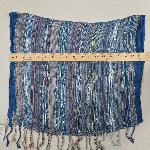 Yak‎ & Yeti Blue Multicolor Fringe One Size Cotton Women's Scarf New - Picture 5 of 6